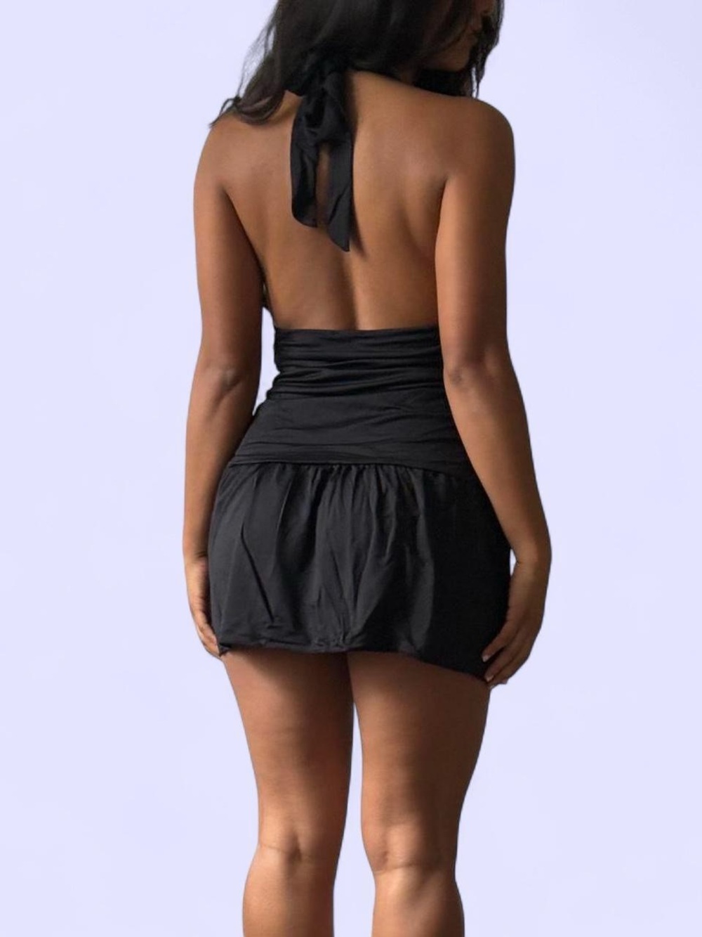 Backless Black Halter Mini Dress